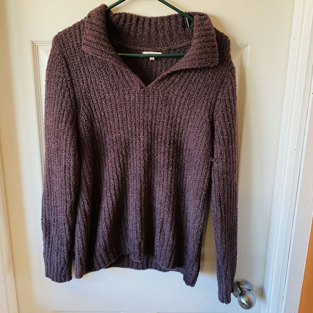 Maurices Sweater Women’s Size Medium Stretch V Neck Loose Knit Deep Purple